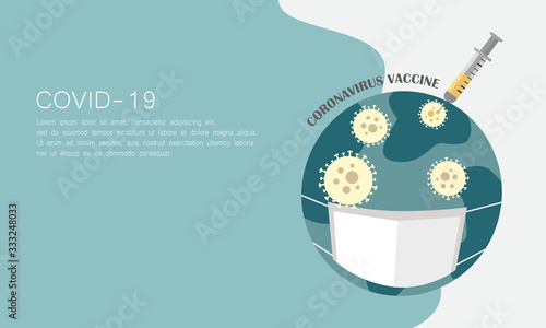 vaccine capable of preventing the coronavirus that causes covid-19 for treat global health crisis. syringe injection and the earth. vector illustration with copy space