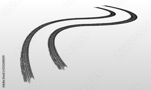 Vector illustration. Tire tracks in persective, grunge.