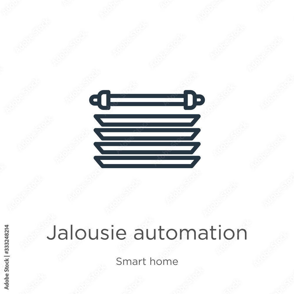 Jalousie automation icon. Thin linear jalousie automation outline icon isolated on white background from smart home collection. Line vector sign, symbol for web and mobile Jalousie automation icon. Thin linear jalousie automation outline icon isolated on white background from smart home collection. Line vector sign, symbol for web and mobile