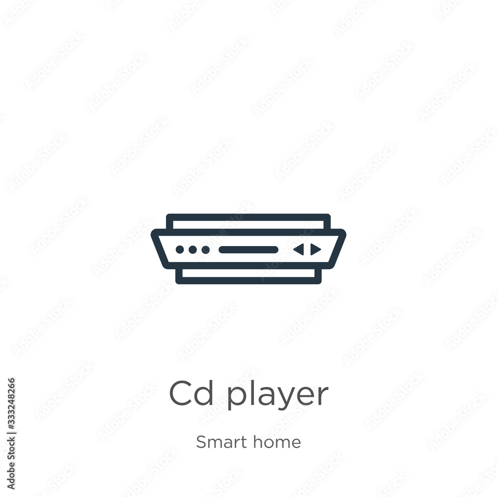 Cd player icon. Thin linear cd player outline icon isolated on white background from smart home collection. Line vector sign, symbol for web and mobile Cd player icon. Thin linear cd player outline icon isolated on white background from smart home collection. Line vector sign, symbol for web and mobile