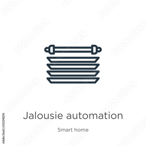 Jalousie automation icon. Thin linear jalousie automation outline icon isolated on white background from smart home collection. Line vector sign, symbol for web and mobile