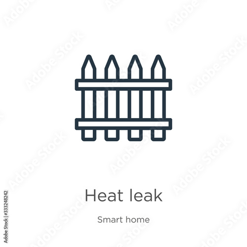 Heat leak icon. Thin linear heat leak outline icon isolated on white background from smart home collection. Line vector sign, symbol for web and mobile