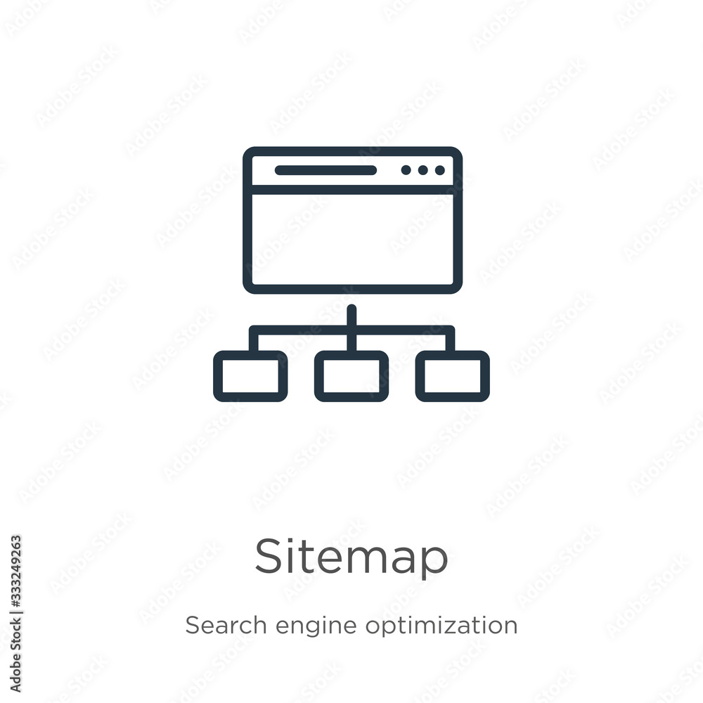 Sitemap icon. Thin linear sitemap outline icon isolated on white background from seo & web collection. Line vector sign, symbol for web and mobile - obrazy, fototapety, plakaty 