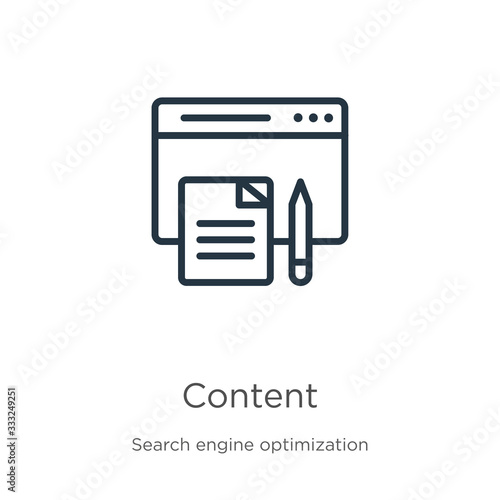 Content icon. Thin linear content outline icon isolated on white background from seo & web collection. Line vector sign, symbol for web and mobile