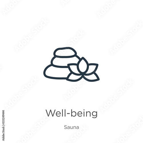 Well-being icon. Thin linear well-being outline icon isolated on white background from sauna collection. Line vector sign, symbol for web and mobile