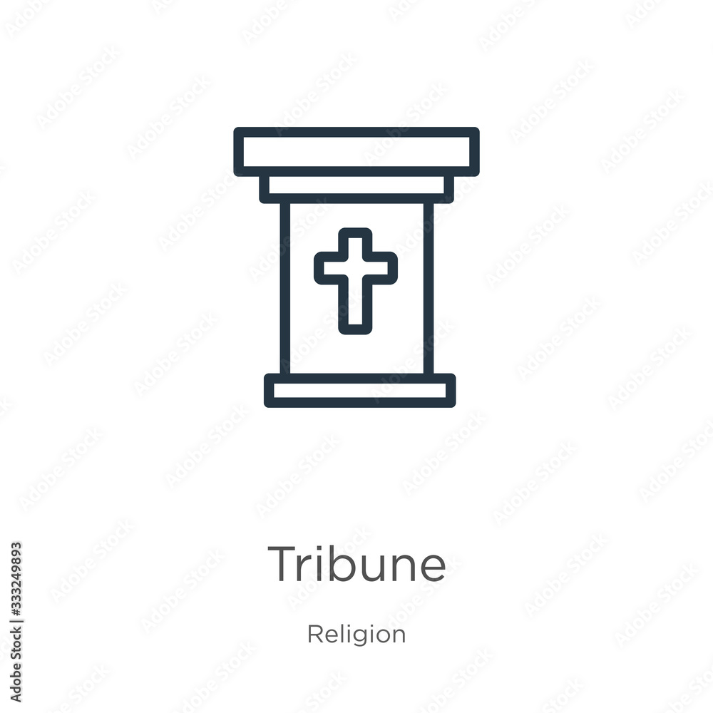 Tribune icon. Thin linear tribune outline icon isolated on white background from religion collection. Line vector sign, symbol for web and mobile Tribune icon. Thin linear tribune outline icon isolated on white background from religion collection. Line vector sign, symbol for web and mobile