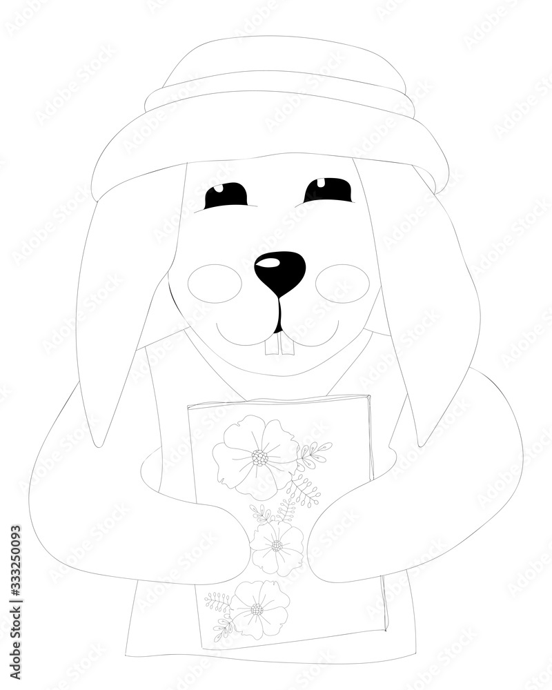 Fototapeta premium Easter rabbit with flower coloring page
