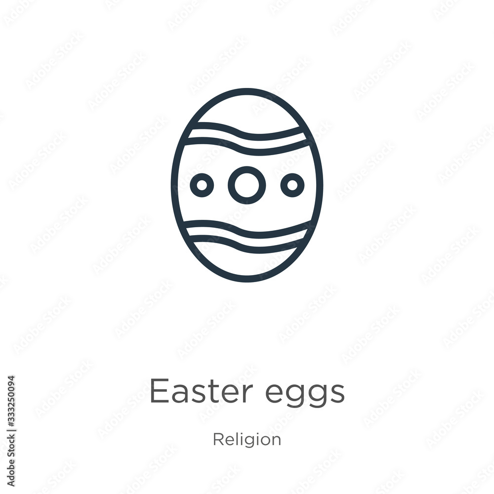 Easter eggs icon. Thin linear easter eggs outline icon isolated on white background from religion collection. Line vector sign, symbol for web and mobile Easter eggs icon. Thin linear easter eggs outline icon isolated on white background from religion collection. Line vector sign, symbol for web and mobile