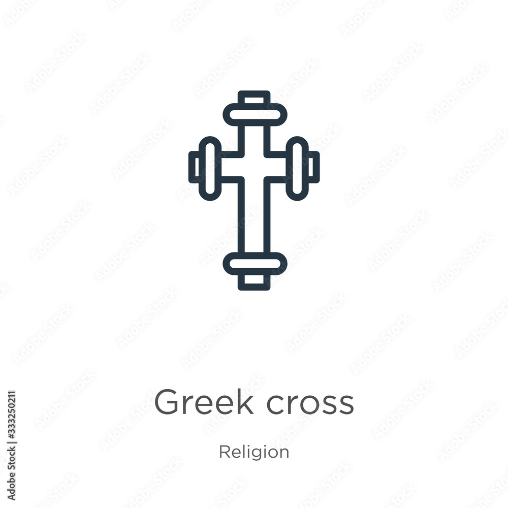 Greek cross icon. Thin linear greek cross outline icon isolated on white background from religion collection. Line vector sign, symbol for web and mobile Greek cross icon. Thin linear greek cross outline icon isolated on white background from religion collection. Line vector sign, symbol for web and mobile