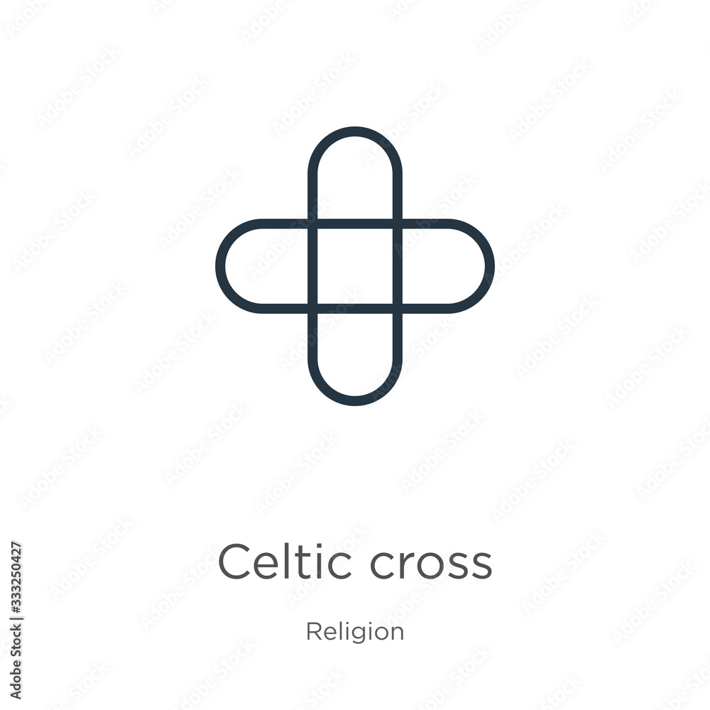 Celtic cross icon. Thin linear celtic cross outline icon isolated on white background from religion collection. Line vector sign, symbol for web and mobile Celtic cross icon. Thin linear celtic cross outline icon isolated on white background from religion collection. Line vector sign, symbol for web and mobile