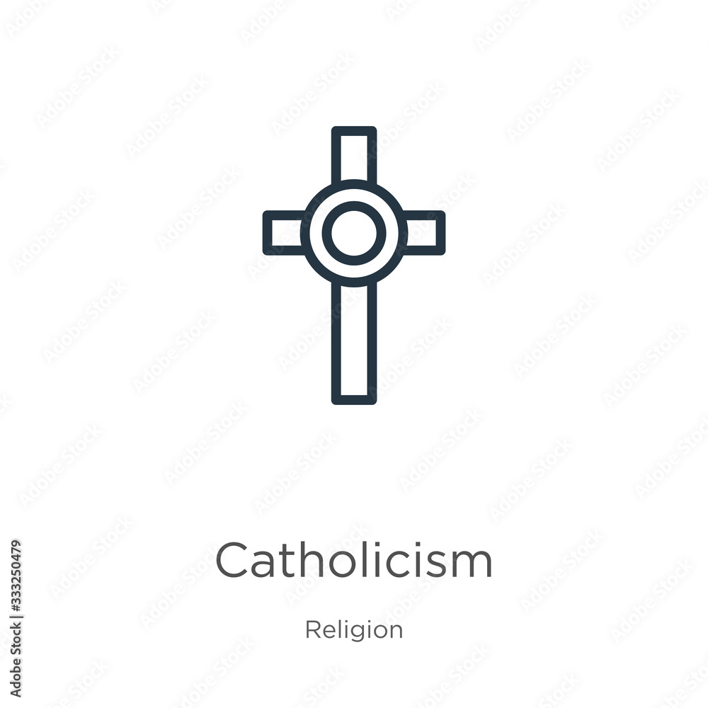 Catholicism icon. Thin linear catholicism outline icon isolated on white background from religion collection. Line vector sign, symbol for web and mobile