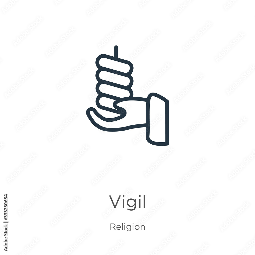Vigil icon. Thin linear vigil outline icon isolated on white background from religion collection. Line vector sign, symbol for web and mobile Vigil icon. Thin linear vigil outline icon isolated on white background from religion collection. Line vector sign, symbol for web and mobile