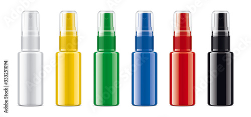 Colored Spray bottles set. Non-transparent version. 