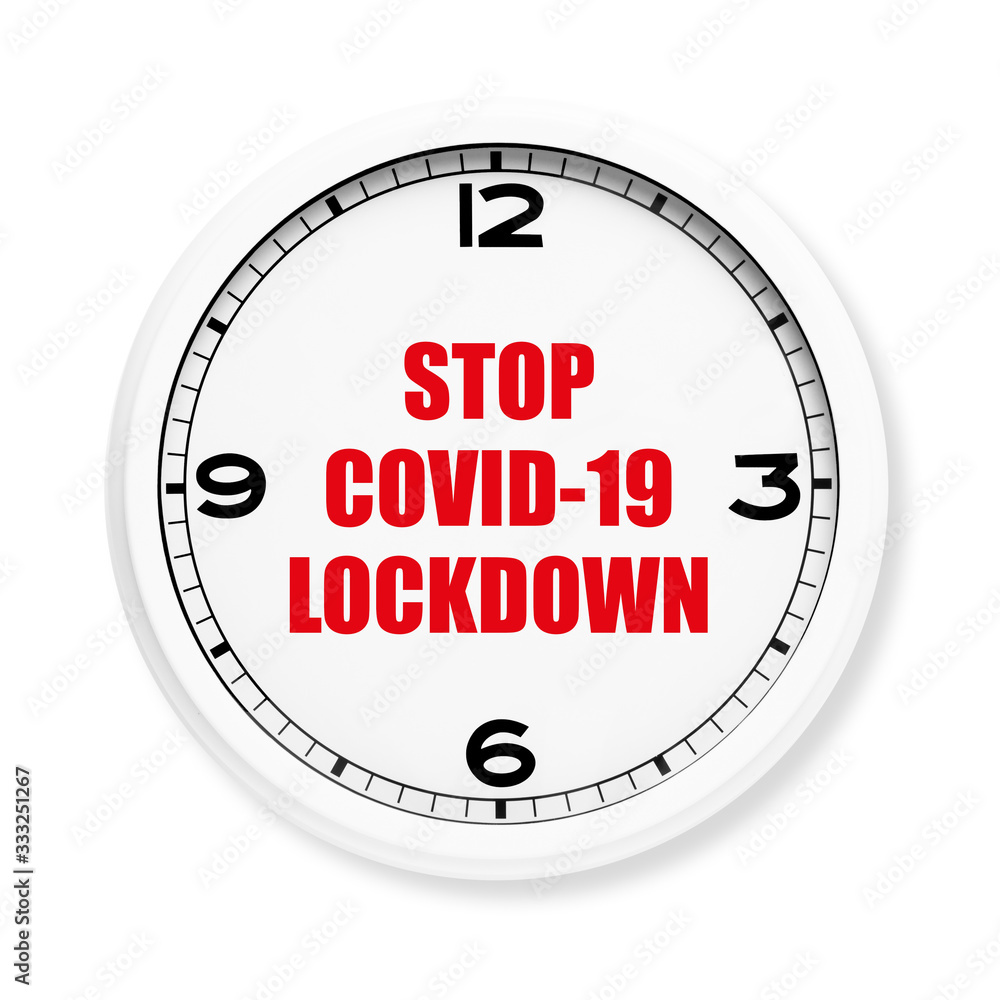 Clock face without the hands with warning sign for Covid-19 Clock face without the hands with warning sign for Covid-19