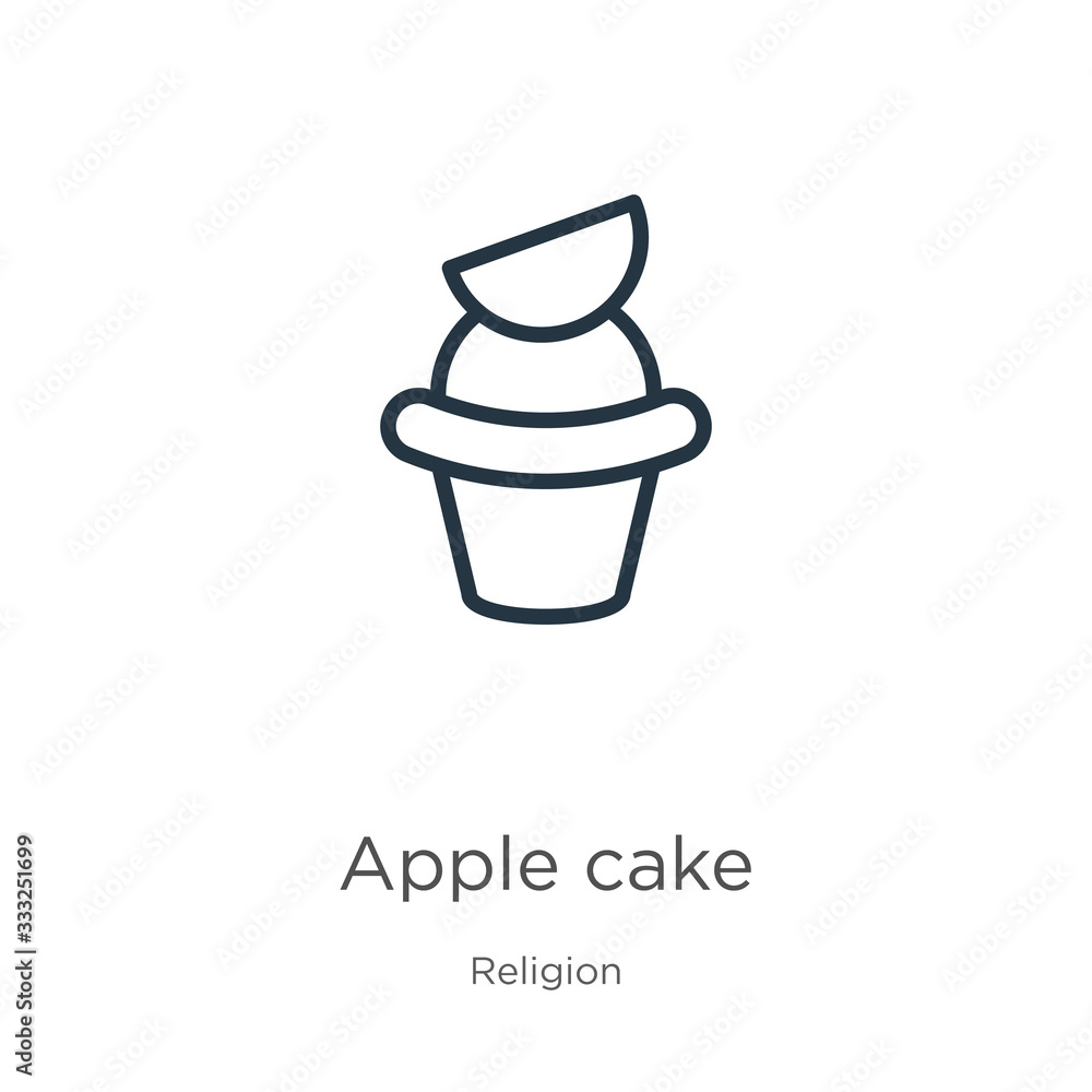 Apple cake icon. Thin linear apple cake outline icon isolated on white background from religion collection. Line vector sign, symbol for web and mobile Apple cake icon. Thin linear apple cake outline icon isolated on white background from religion collection. Line vector sign, symbol for web and mobile