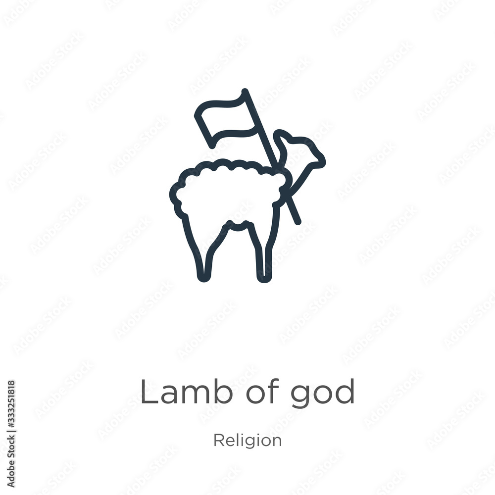 Lamb of god icon. Thin linear lamb of god outline icon isolated on white background from religion collection. Line vector sign, symbol for web and mobile Lamb of god icon. Thin linear lamb of god outline icon isolated on white background from religion collection. Line vector sign, symbol for web and mobile