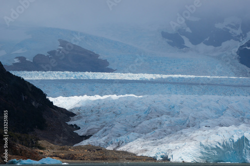 Gray glacier in gray lake in the ice field of southern patagonia, chile
