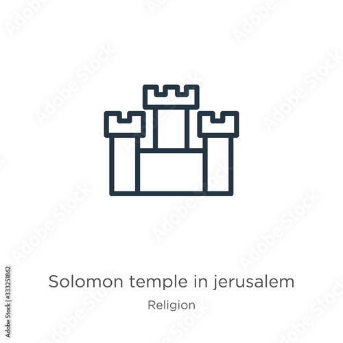 Solomon temple in jerusalem icon. Thin linear solomon temple in jerusalem outline icon isolated on white background from religion collection. Line vector sign, symbol for web and mobile