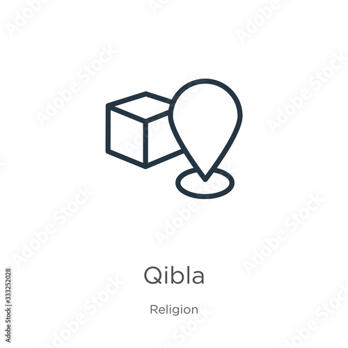 Qibla icon. Thin linear qibla outline icon isolated on white background from religion collection. Line vector sign, symbol for web and mobile