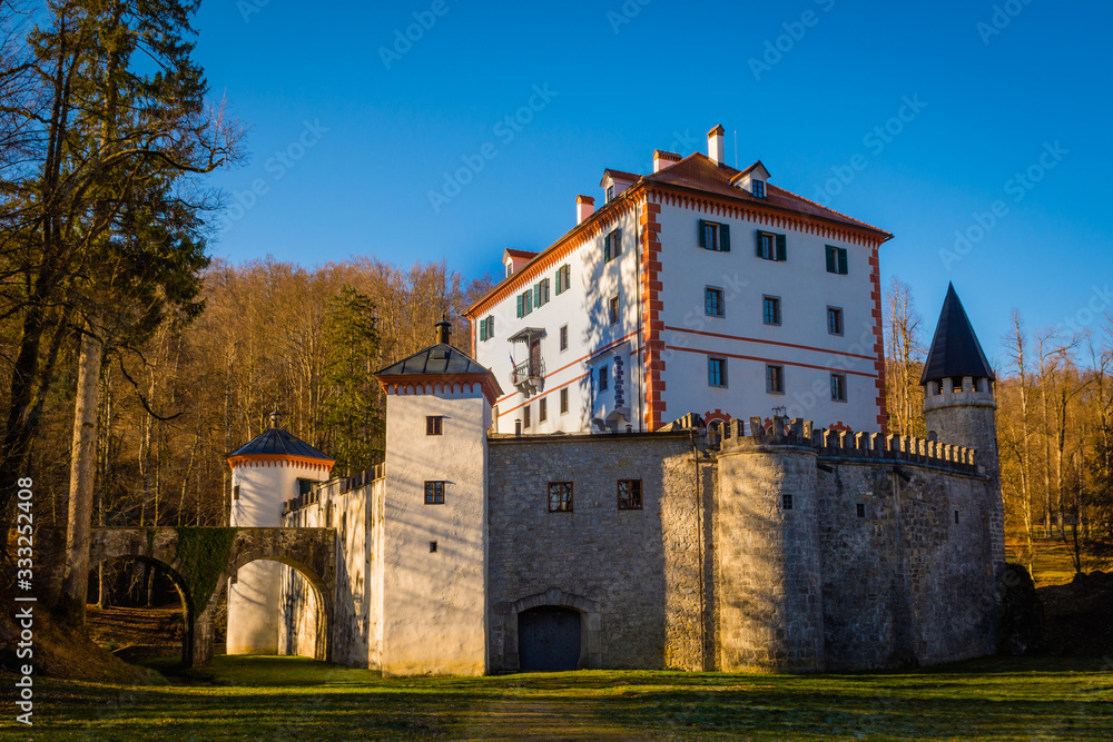 Castle Sneznik in early winter day without snow.