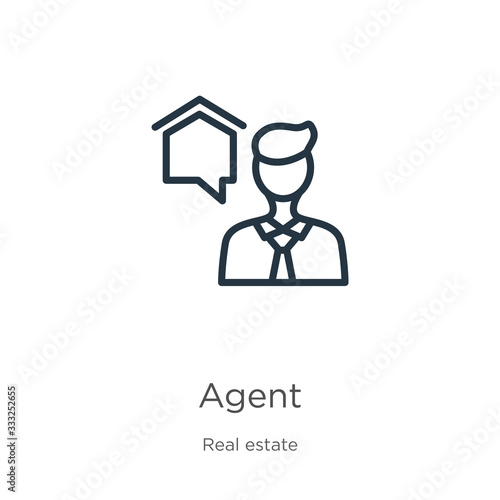 Agent icon. Thin linear agent outline icon isolated on white background from real estate collection. Line vector sign, symbol for web and mobile