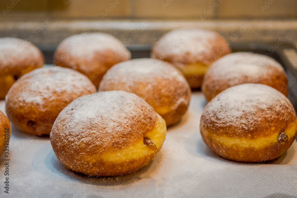 Home made donuts freshly baked and ready to be served.