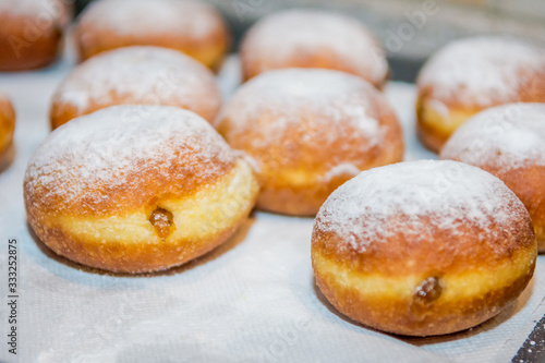 Home made donuts freshly baked and ready to be served.