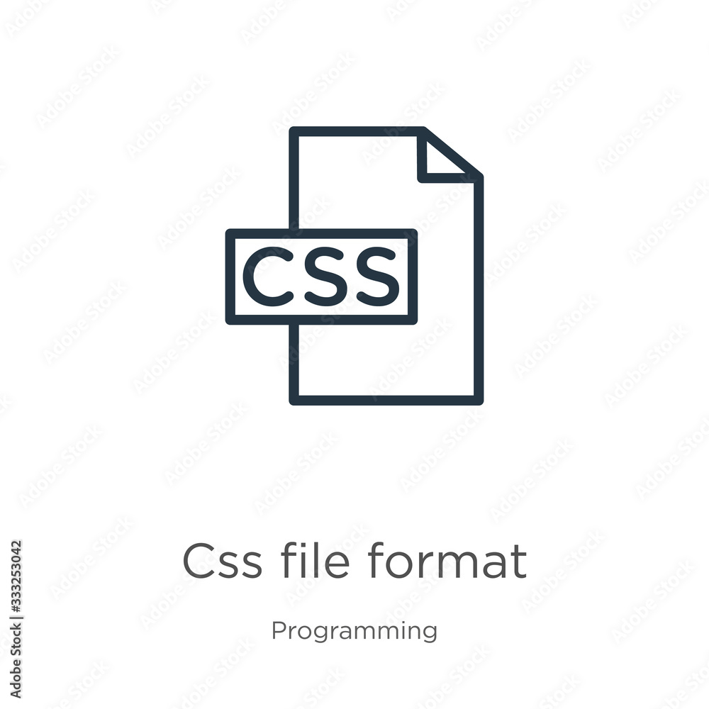 Css file format icon. Thin linear css file format outline icon isolated on white background from programming collection. Line vector sign, symbol for web and mobile Css file format icon. Thin linear css file format outline icon isolated on white background from programming collection. Line vector sign, symbol for web and mobile