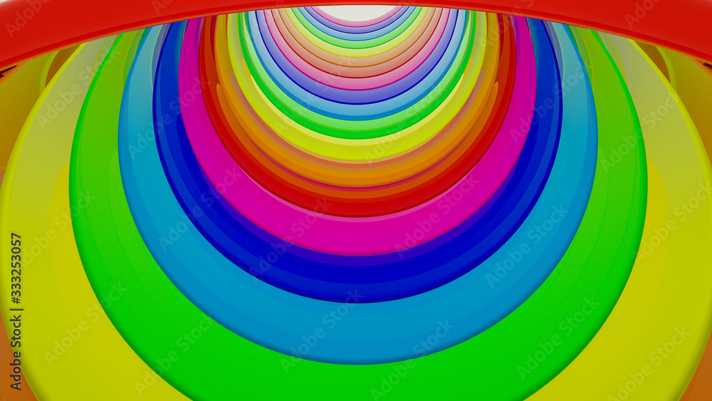 multi-colored three-dimensional rings. rainbow background. 3d render illustration multi-colored three-dimensional rings. rainbow background. 3d render illustration