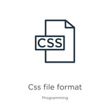 Css file format icon. Thin linear css file format outline icon isolated on white background from programming collection. Line vector sign, symbol for web and mobile
