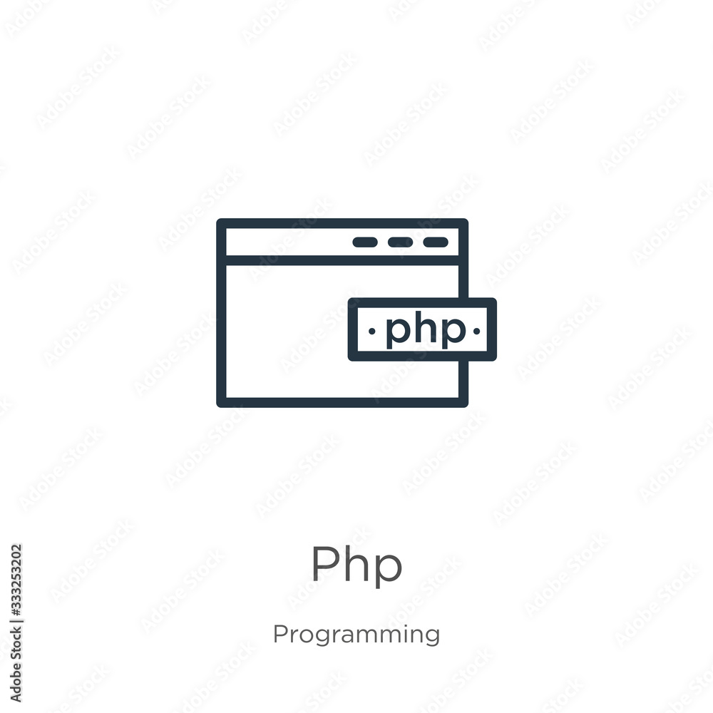 Php icon. Thin linear php outline icon isolated on white background from programming collection. Line vector sign, symbol for web and mobile Php icon. Thin linear php outline icon isolated on white background from programming collection. Line vector sign, symbol for web and mobile