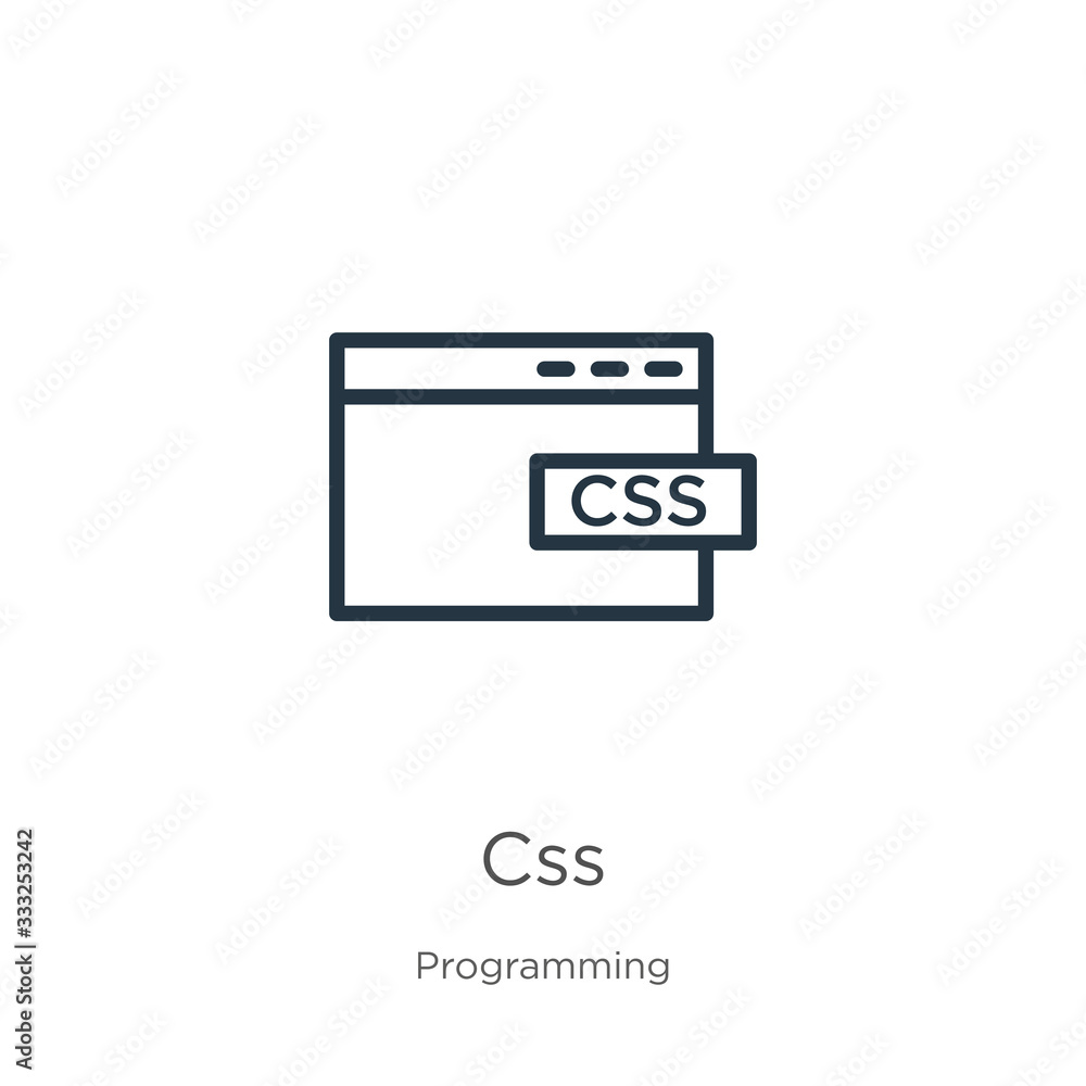 Css icon. Thin linear css outline icon isolated on white background from programming collection. Line vector sign, symbol for web and mobile Css icon. Thin linear css outline icon isolated on white background from programming collection. Line vector sign, symbol for web and mobile