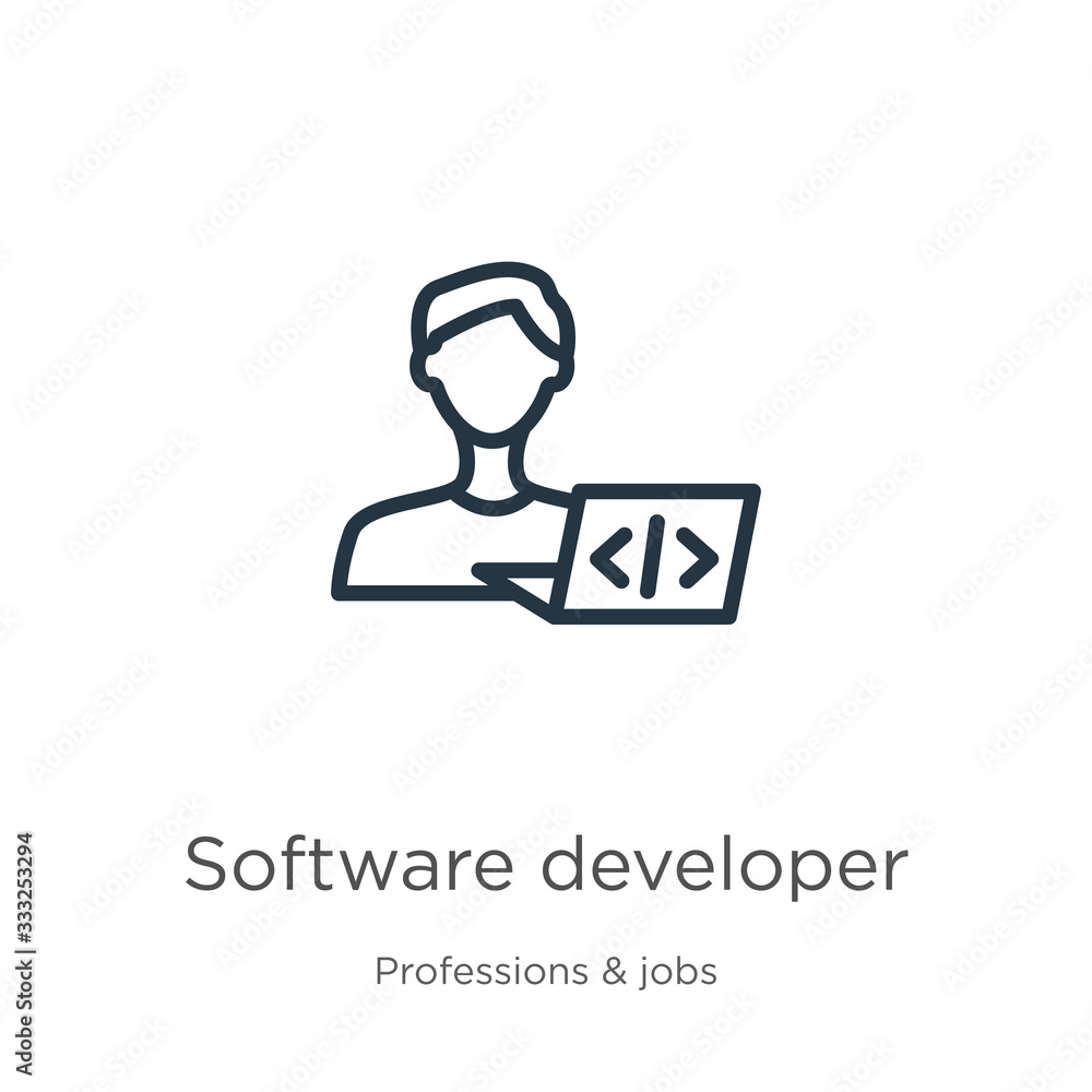Software developer icon. Thin linear software developer outline icon isolated on white background from professions collection. Line vector sign, symbol for web and mobile