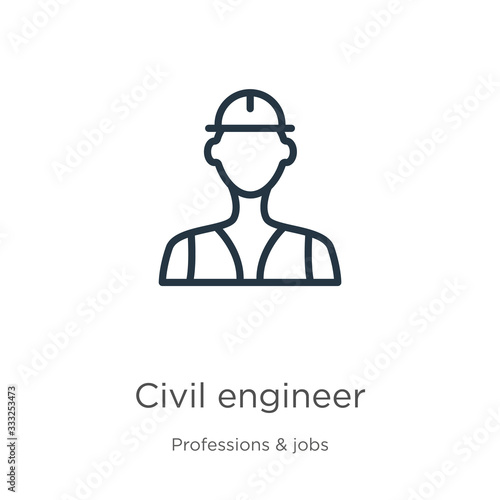 Civil engineer icon. Thin linear civil engineer outline icon isolated on white background from professions collection. Line vector sign, symbol for web and mobile