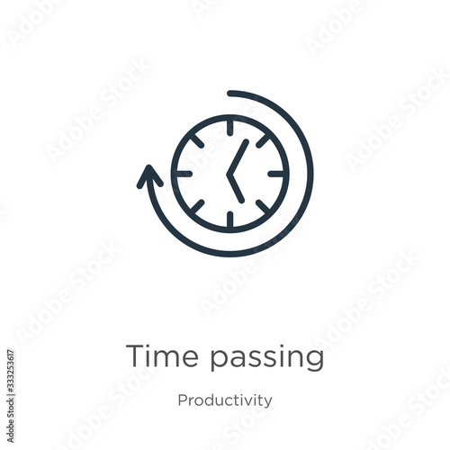 Time passing icon. Thin linear time passing outline icon isolated on white background from productivity collection. Line vector sign, symbol for web and mobile