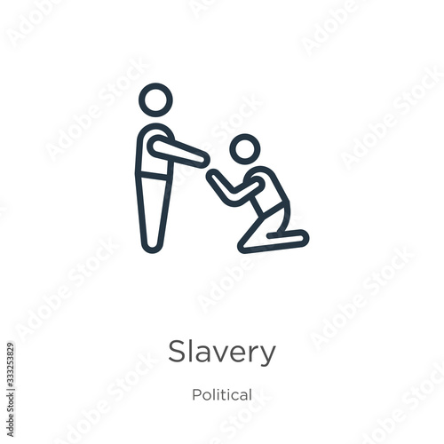 Slavery icon. Thin linear slavery outline icon isolated on white background from political collection. Line vector sign, symbol for web and mobile
