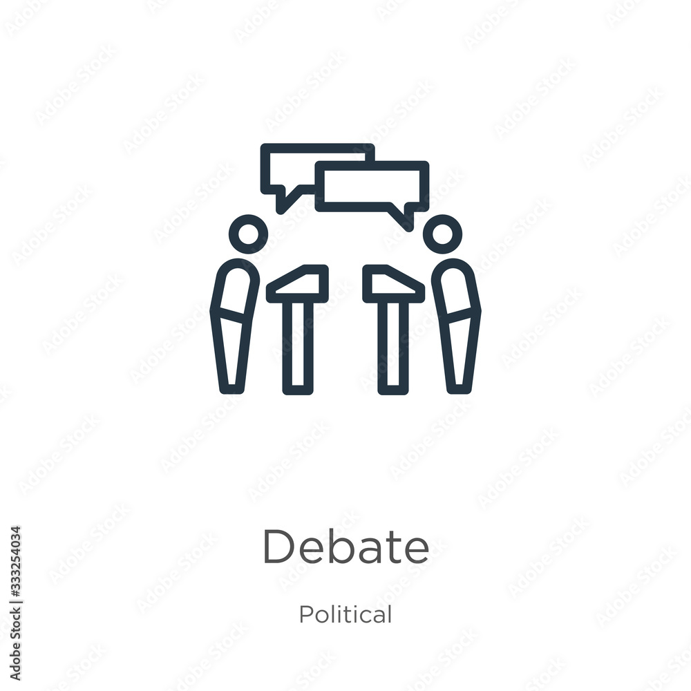 Debate icon. Thin linear debate outline icon isolated on white background from political collection. Line vector sign, symbol for web and mobile