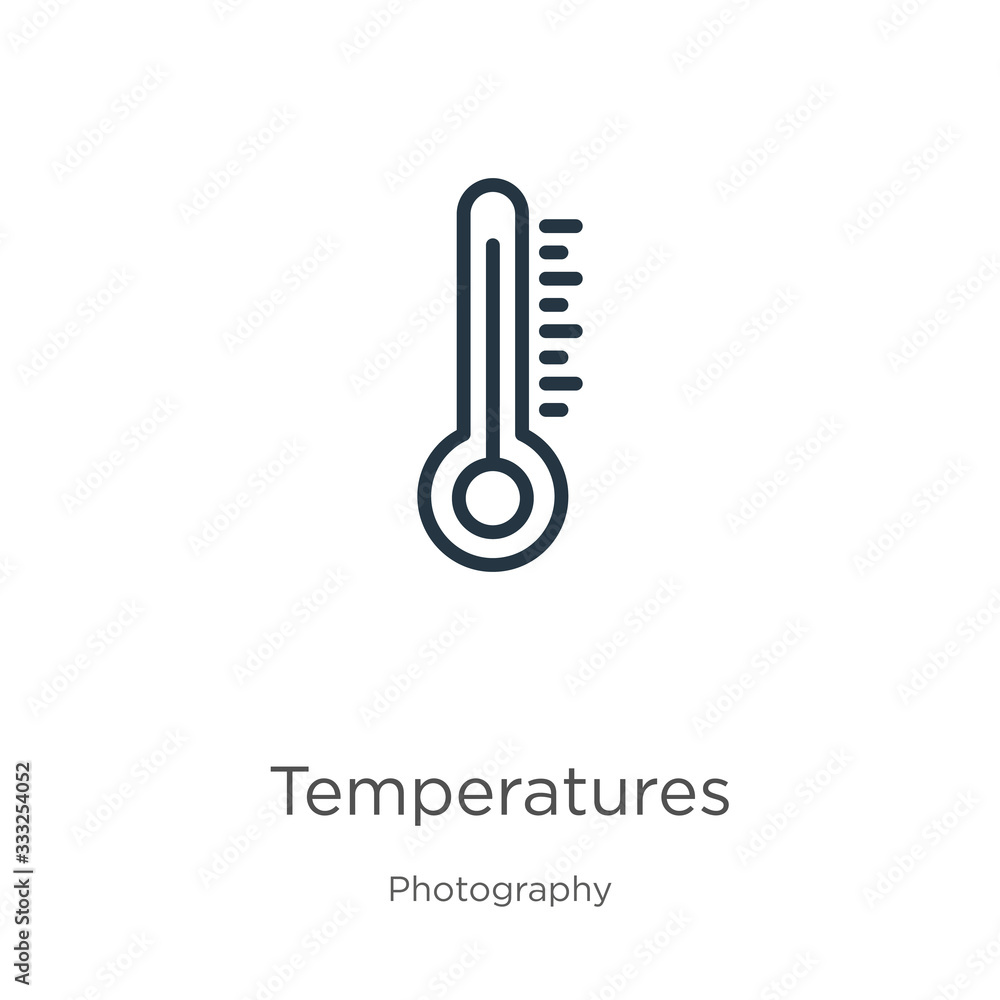 Temperatures icon. Thin linear temperatures outline icon isolated on white background from photography collection. Line vector sign, symbol for web and mobile Temperatures icon. Thin linear temperatures outline icon isolated on white background from photography collection. Line vector sign, symbol for web and mobile