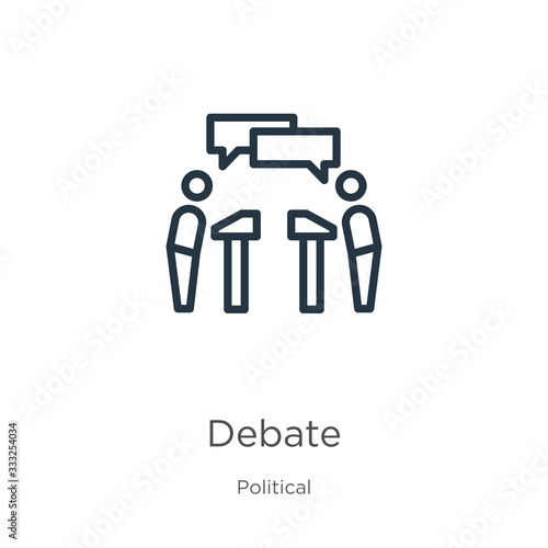 Debate icon. Thin linear debate outline icon isolated on white background from political collection. Line vector sign, symbol for web and mobile