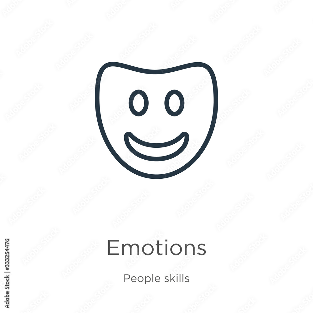 Emotions icon. Thin linear emotions outline icon isolated on white background from people skills collection. Line vector sign, symbol for web and mobile Emotions icon. Thin linear emotions outline icon isolated on white background from people skills collection. Line vector sign, symbol for web and mobile