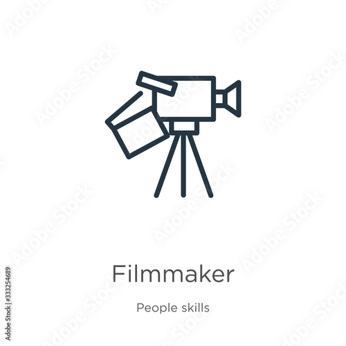 Filmmaker icon. Thin linear filmmaker outline icon isolated on white background from people skills collection. Line vector sign, symbol for web and mobile