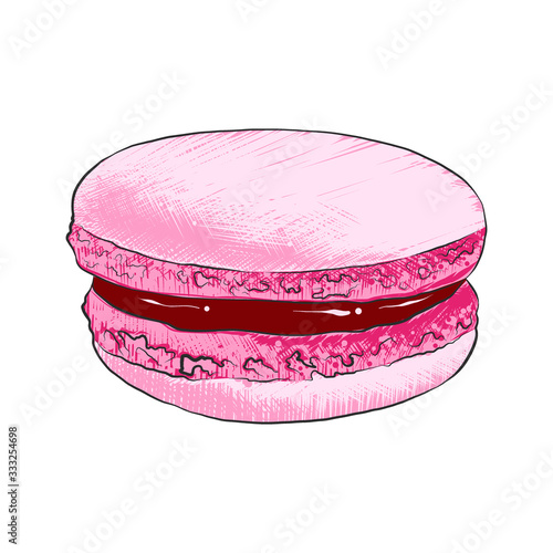Vector engraved style illustration for posters, decoration and print. Hand drawn sketch of macaroon, colorful isolated on white background. Detailed vintage woodcut style
