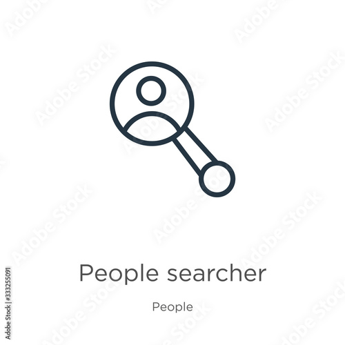 People searcher icon. Thin linear people searcher outline icon isolated on white background from people collection. Line vector sign, symbol for web and mobile