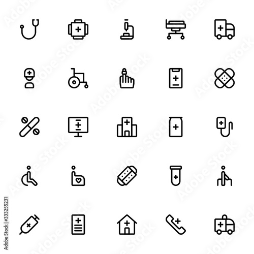 Set of Hospital, Medical, Clinic outline style icon - vector