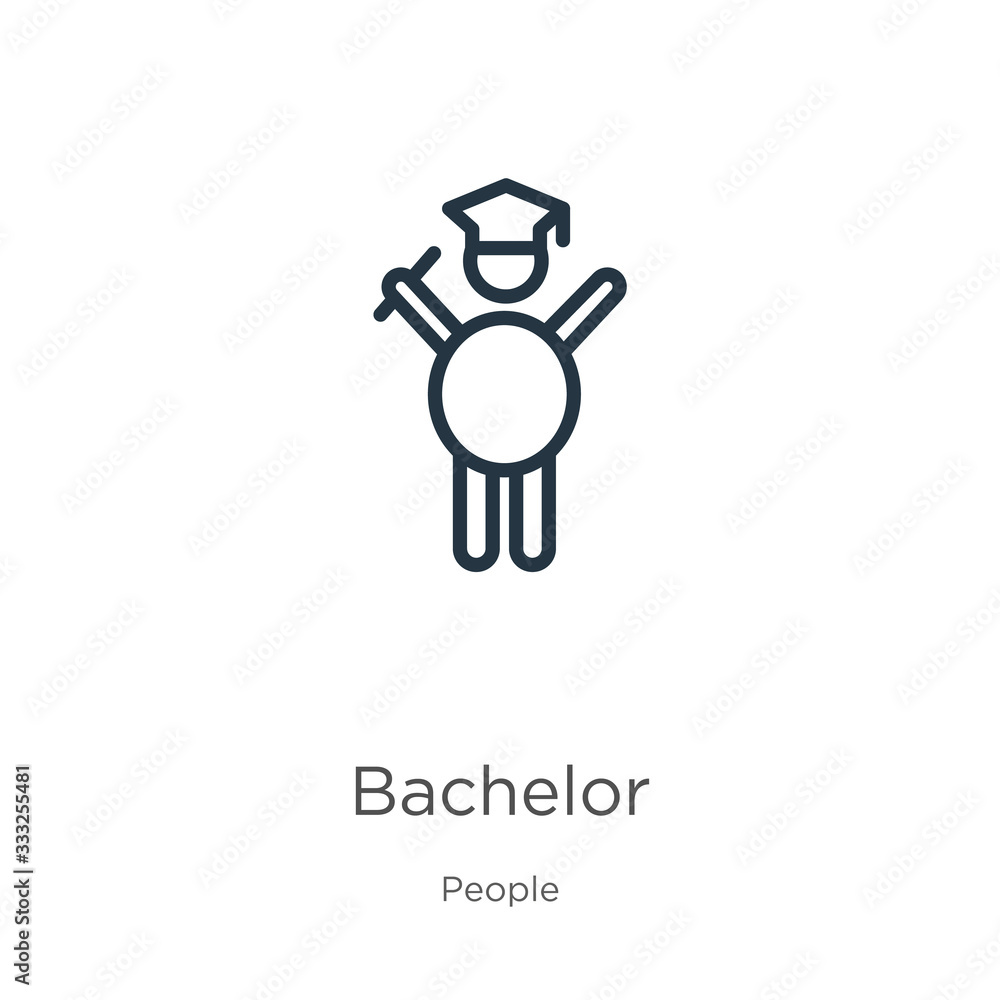 Bachelor icon. Thin linear bachelor outline icon isolated on white background from people collection. Line vector sign, symbol for web and mobile Bachelor icon. Thin linear bachelor outline icon isolated on white background from people collection. Line vector sign, symbol for web and mobile