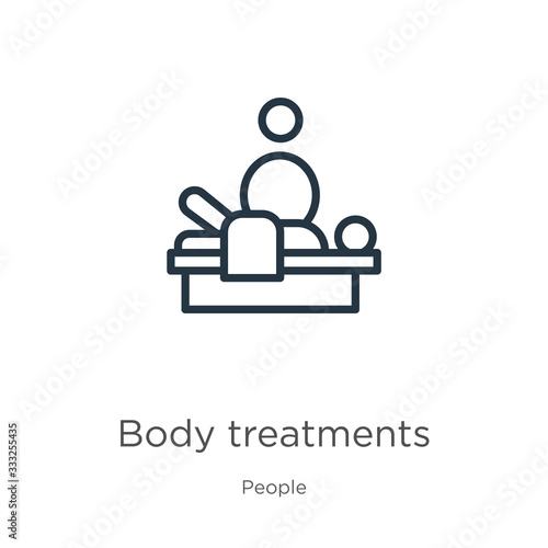 Body treatments icon. Thin linear body treatments outline icon isolated on white background from people collection. Line vector sign, symbol for web and mobile