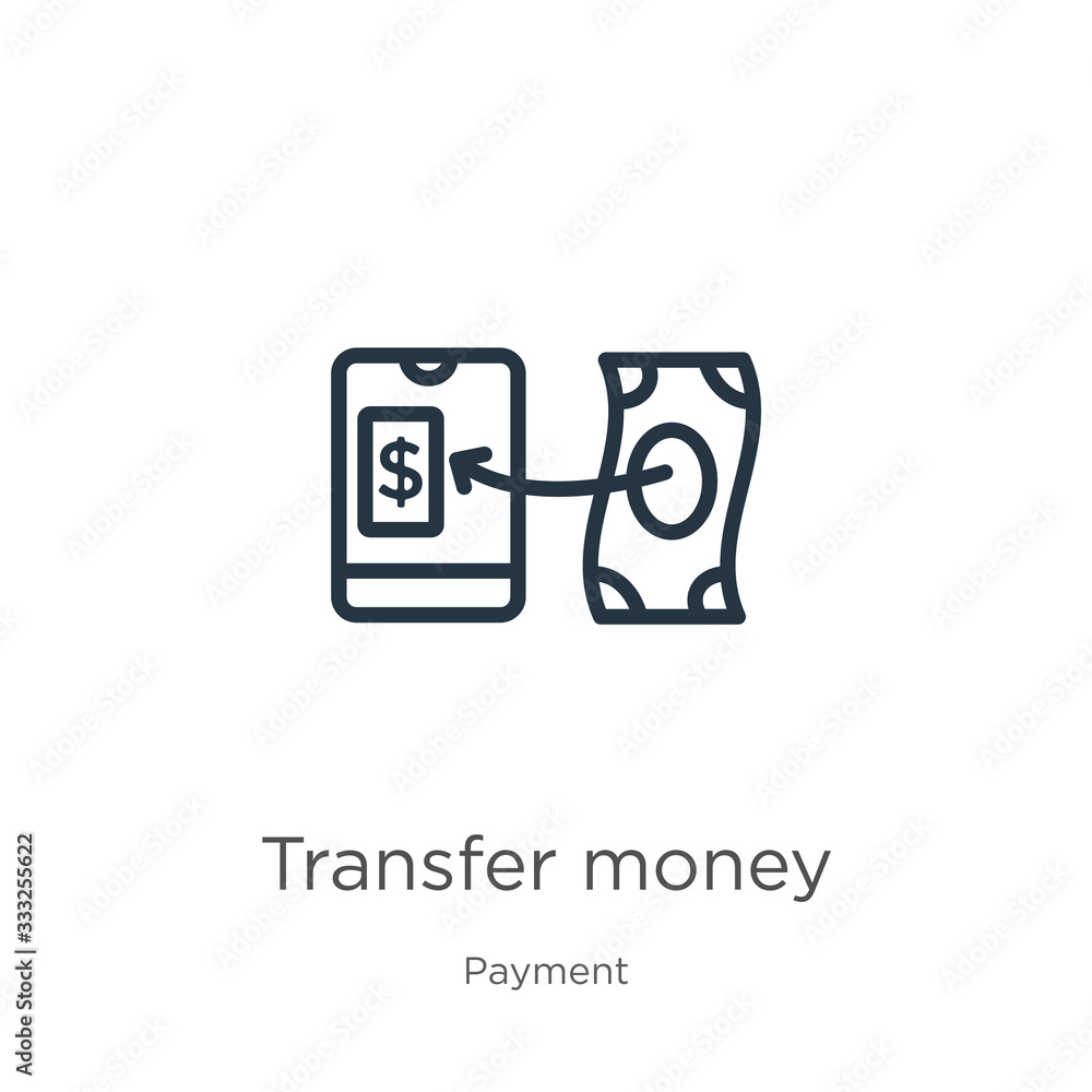 Transfer money icon. Thin linear transfer money outline icon isolated on white background from payment methods collection. Line vector sign, symbol for web and mobile