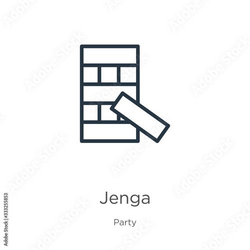 Jenga icon. Thin linear jenga outline icon isolated on white background from party collection. Line vector sign, symbol for web and mobile