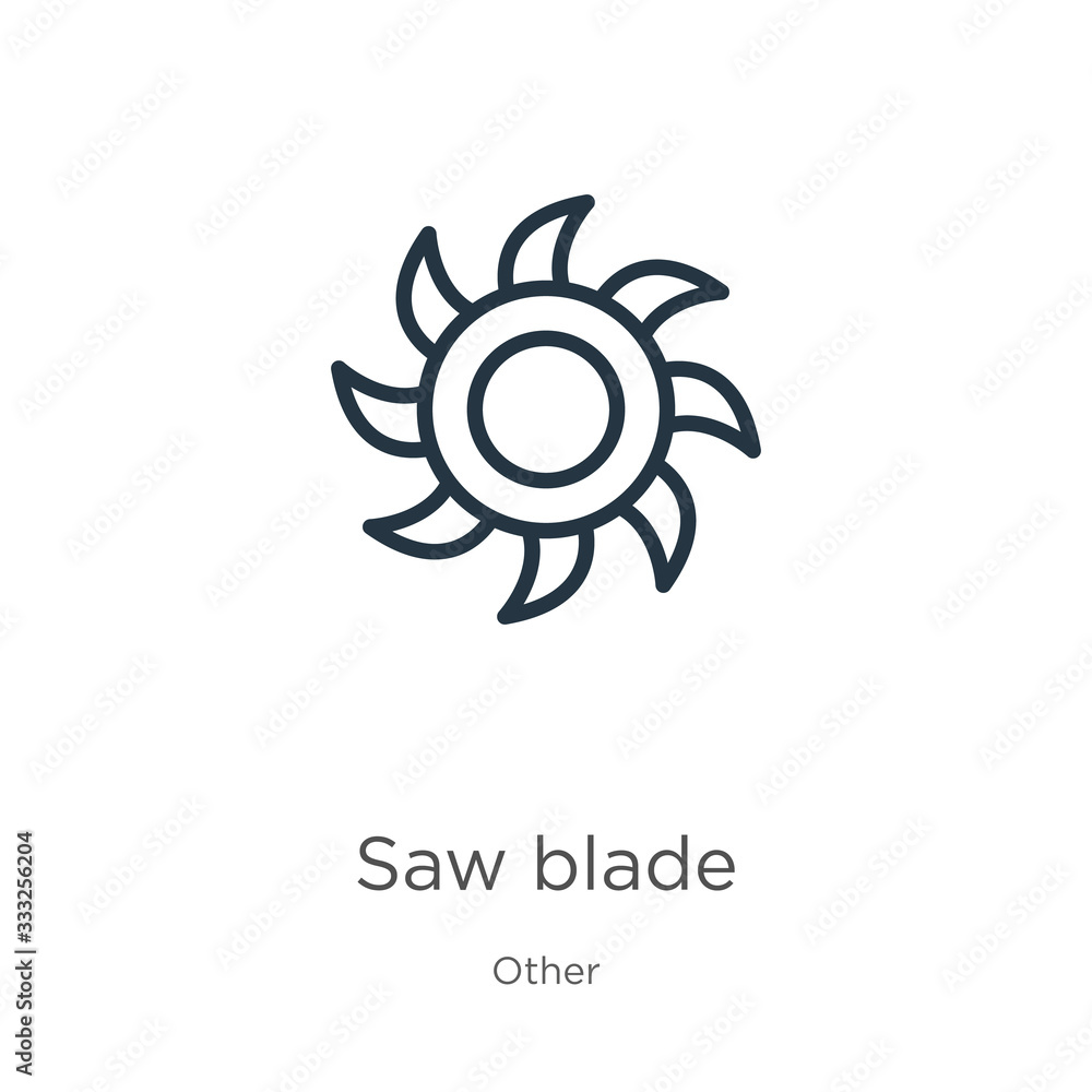 Saw blade icon. Thin linear saw blade outline icon isolated on white background from other collection. Line vector sign, symbol for web and mobile Saw blade icon. Thin linear saw blade outline icon isolated on white background from other collection. Line vector sign, symbol for web and mobile