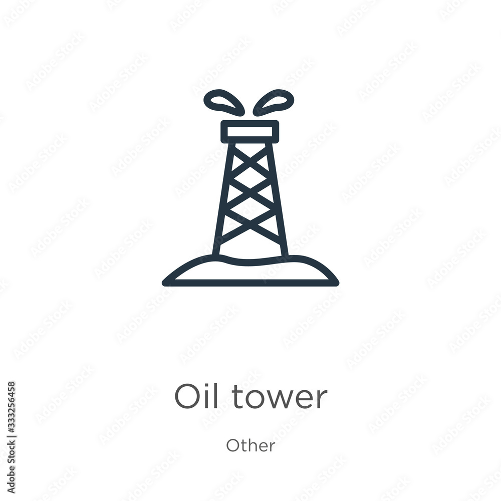 Oil tower icon. Thin linear oil tower outline icon isolated on white background from other collection. Line vector sign, symbol for web and mobile Oil tower icon. Thin linear oil tower outline icon isolated on white background from other collection. Line vector sign, symbol for web and mobile